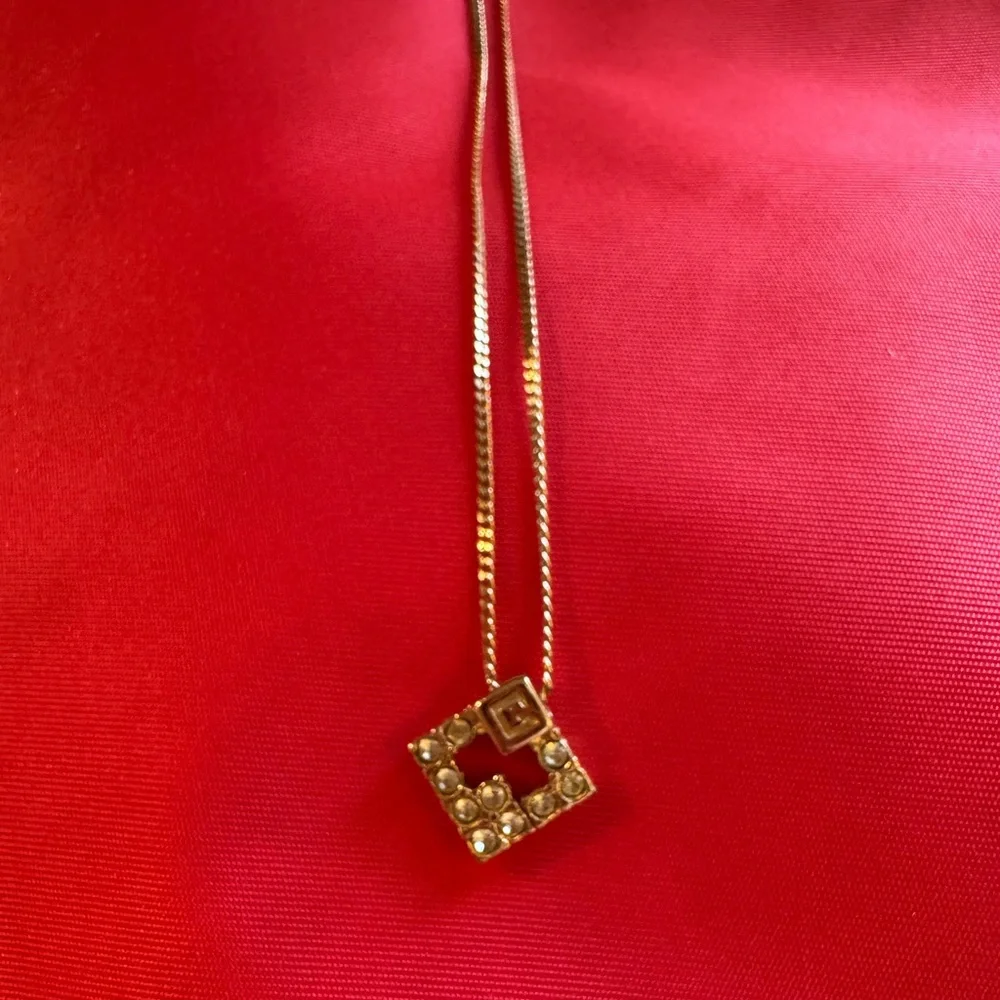 Givenchy Gold Plated Pendant Necklace with Rhinestones - Picture 2 of 6